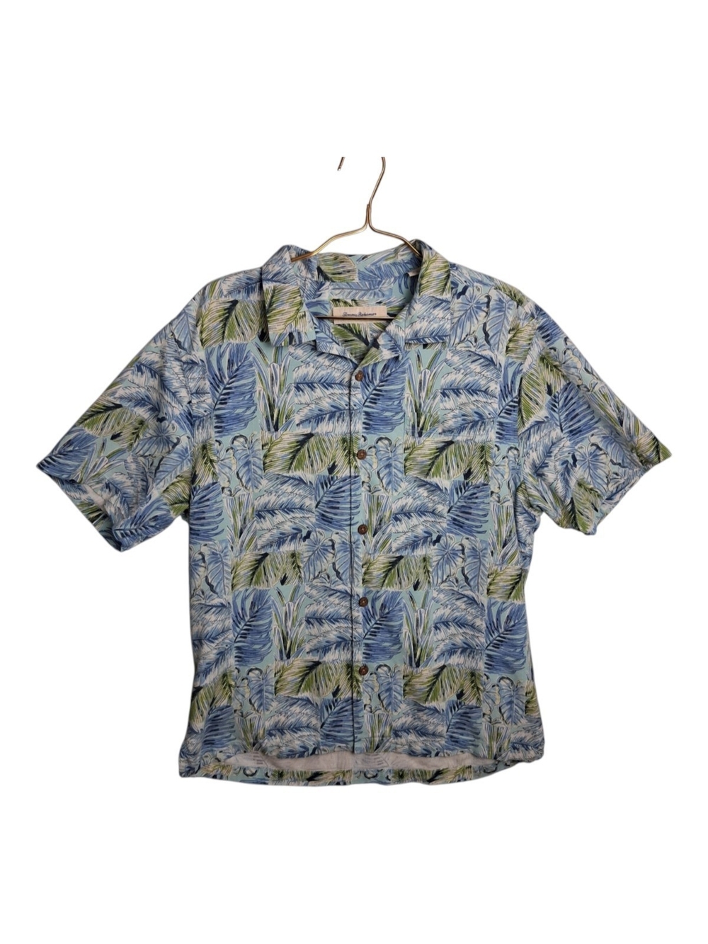 Tommy Bahama Shirt Large L Blue Green Palm Silk Blend Think Outside The Fronds